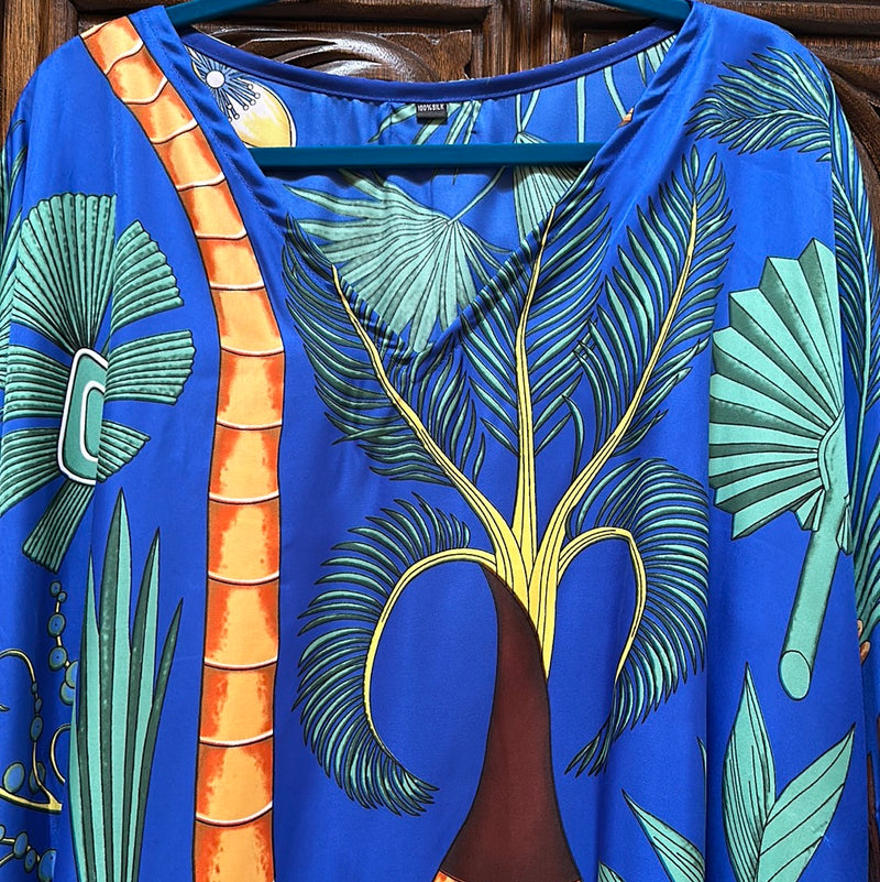 Palm Springs Silk Tunic Royal Blue🌴🌴V Neck