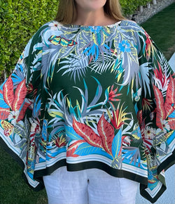 Silk Tunic “ Tropical Green” V Neck