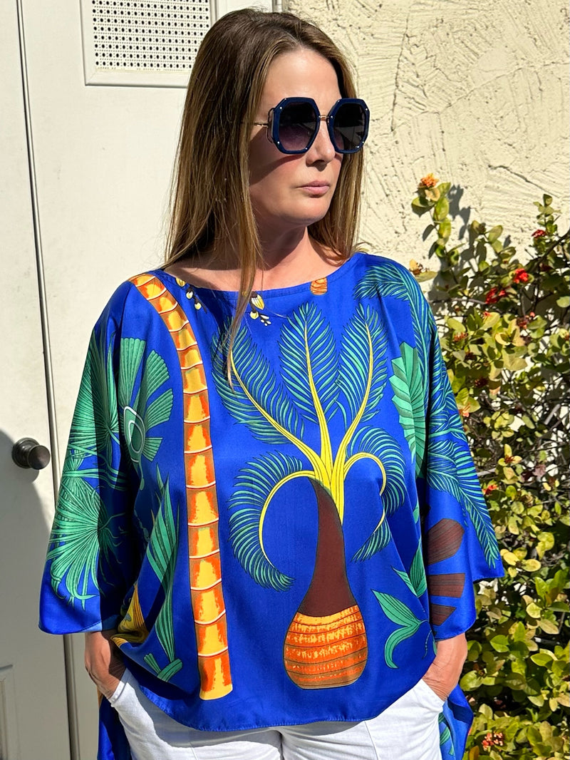 Palm Springs Silk Tunic Royal Blue🌴🌴V Neck