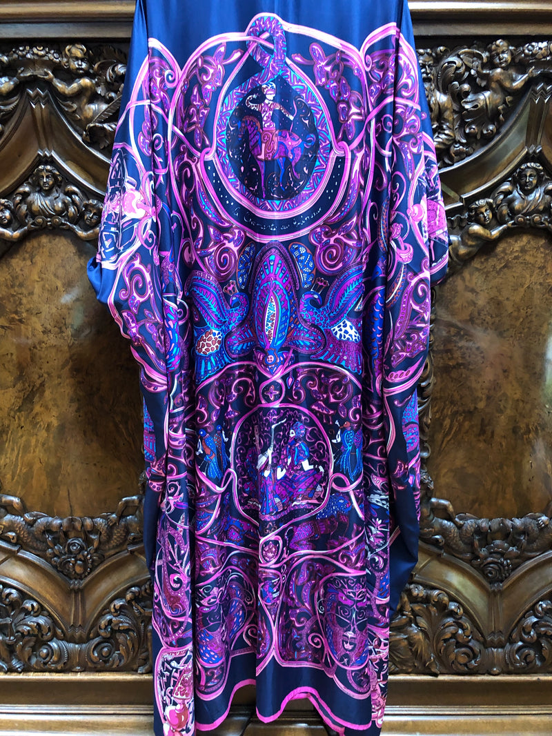 Silk Robe/ Kimono in “La Charm” Navy Blue