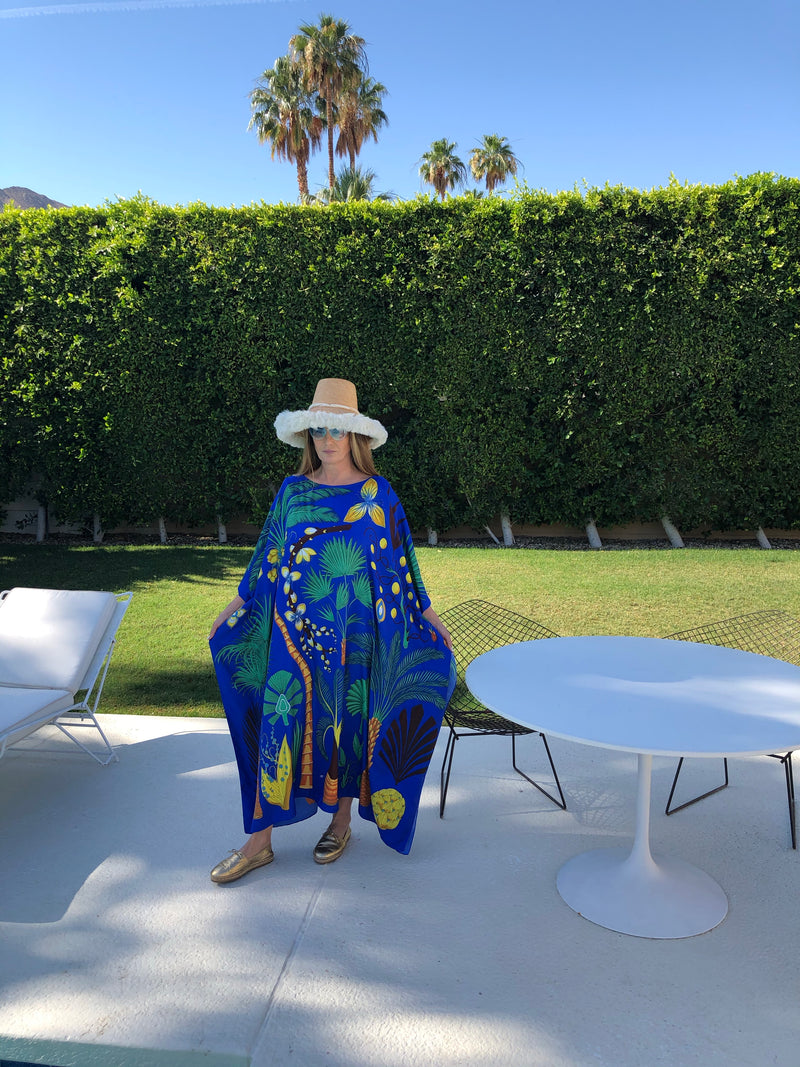 “Palm Springs “ Silk Caftan in Royal Blue 🌴Scoop Neck