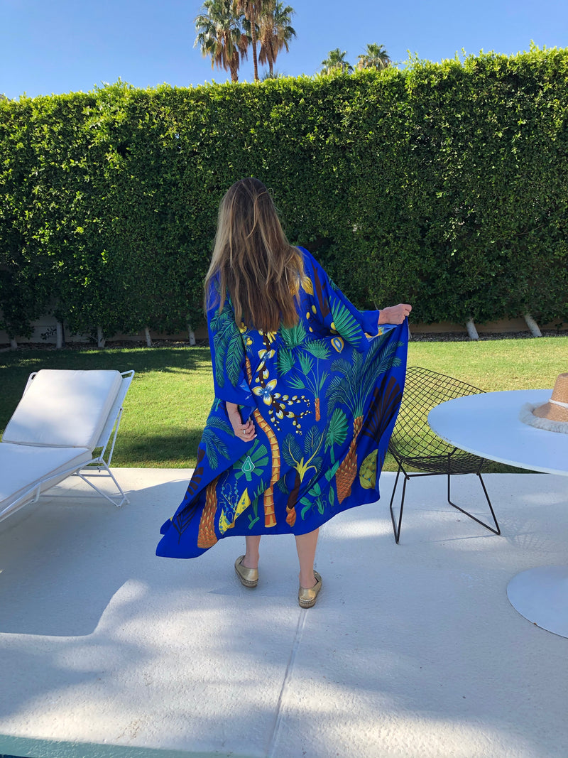 “Palm Springs “ Silk Caftan in Royal Blue 🌴Scoop Neck