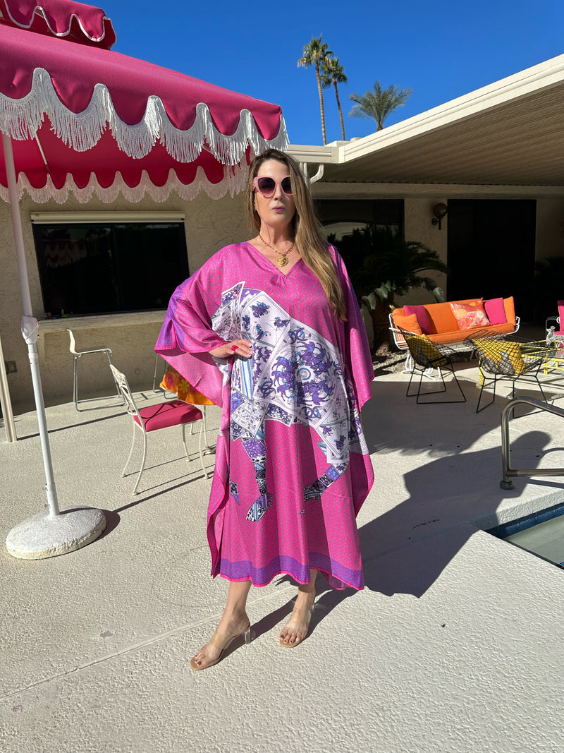 Long Silk Caftan “Pink/Purple Horse”