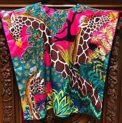 "Garden Giraffes” Short Silk Caftan Brown or Pink