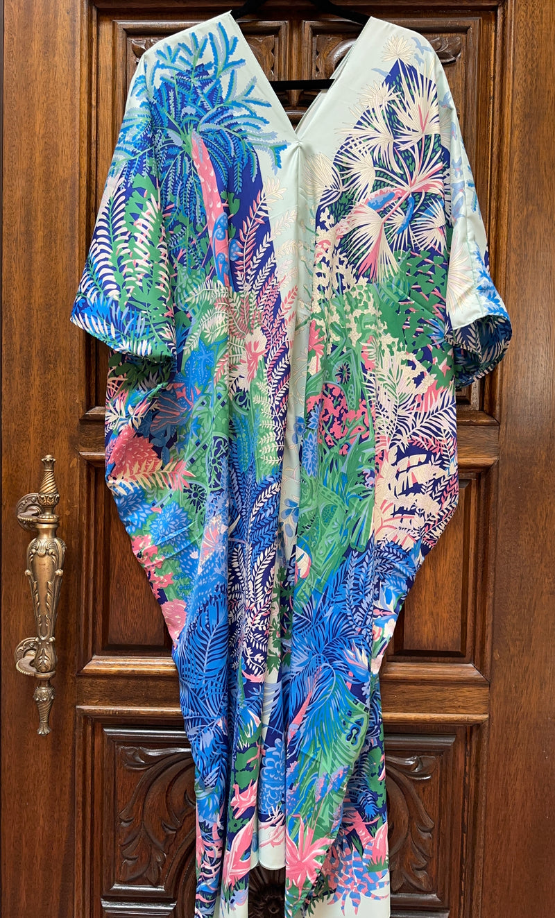 V Neck Silk Caftan “Italian Garden “