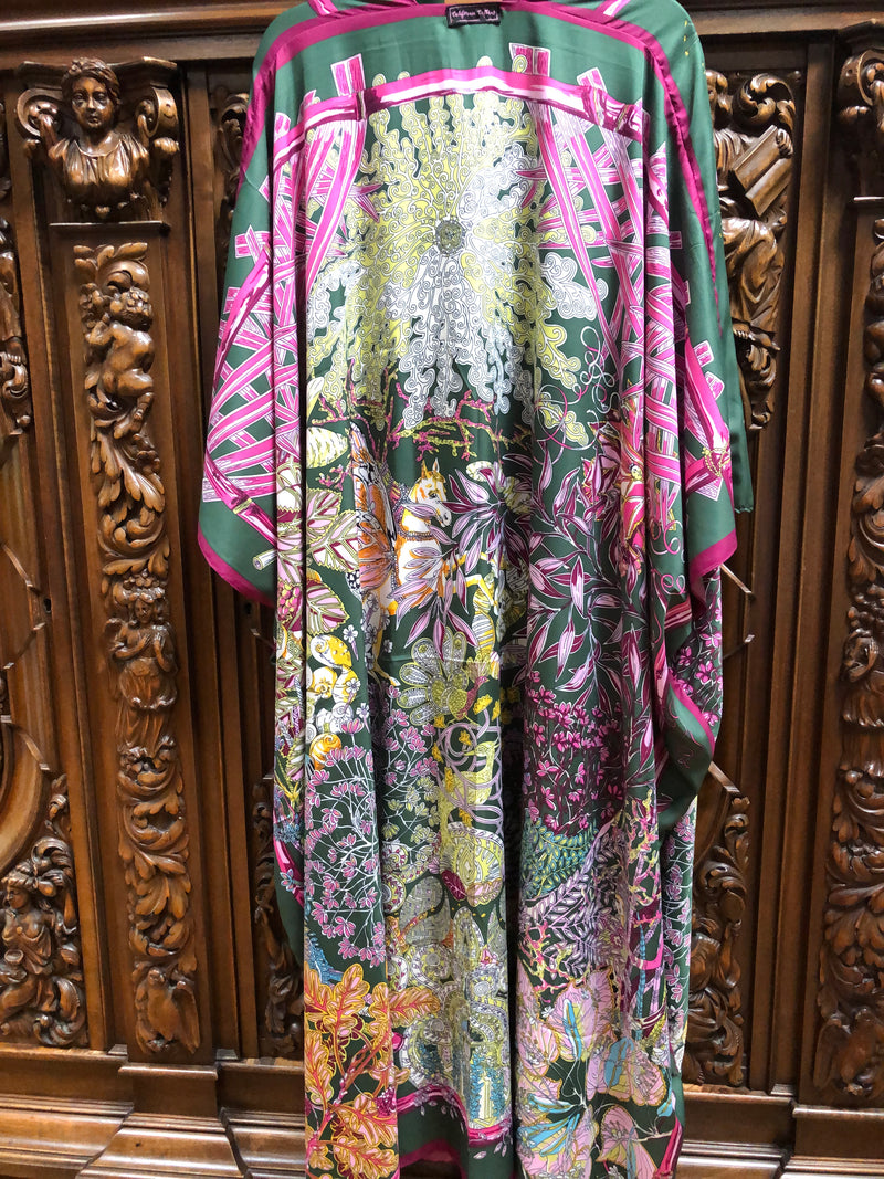 Mystical Gardens in Dark Green Robe / Kimono