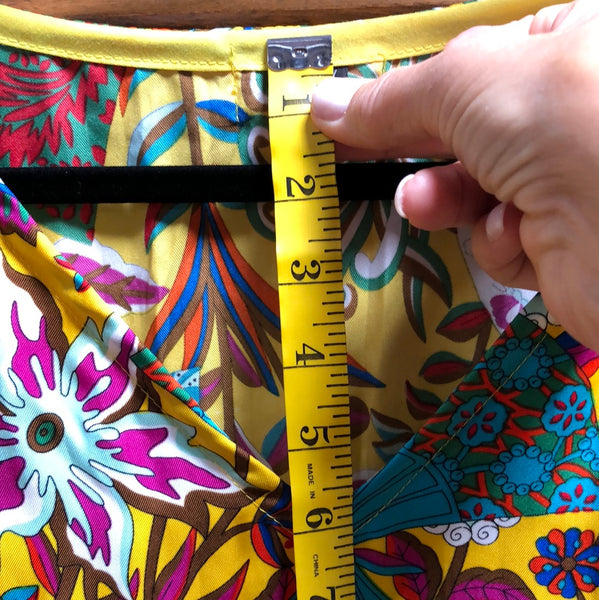 Silk V Neck Tunic “Yellow Butterfly Fans” – California Caftans