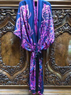 Silk Robe/ Kimono in “La Charm” Navy Blue