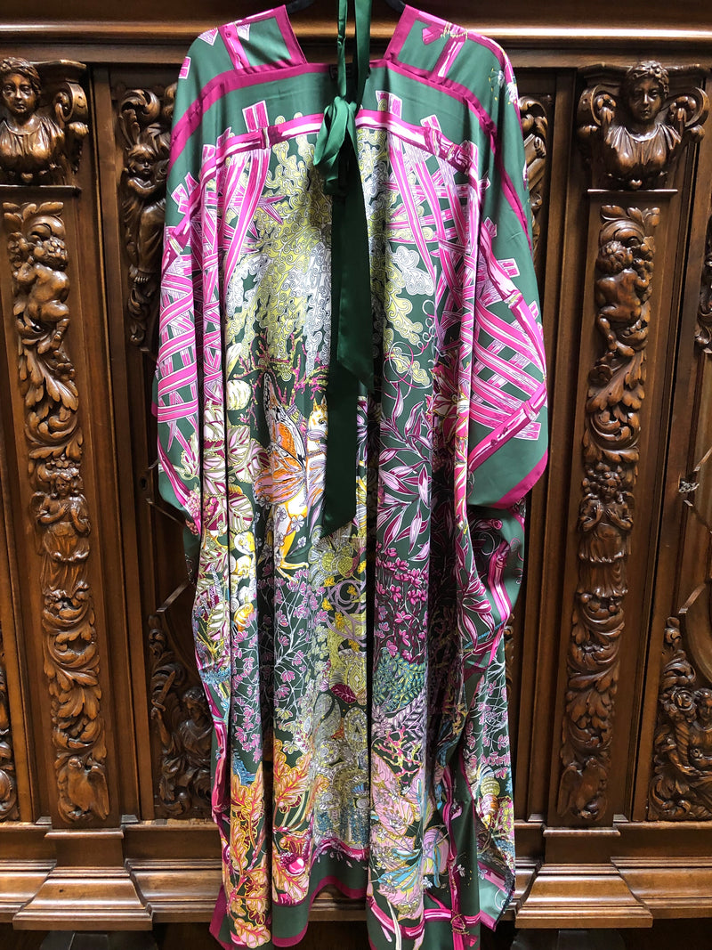 Mystical Gardens in Dark Green Robe / Kimono