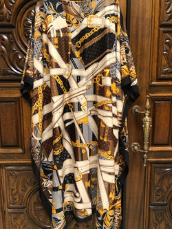 Long Silk Caftan “Belts and Luggage “ Chocolate