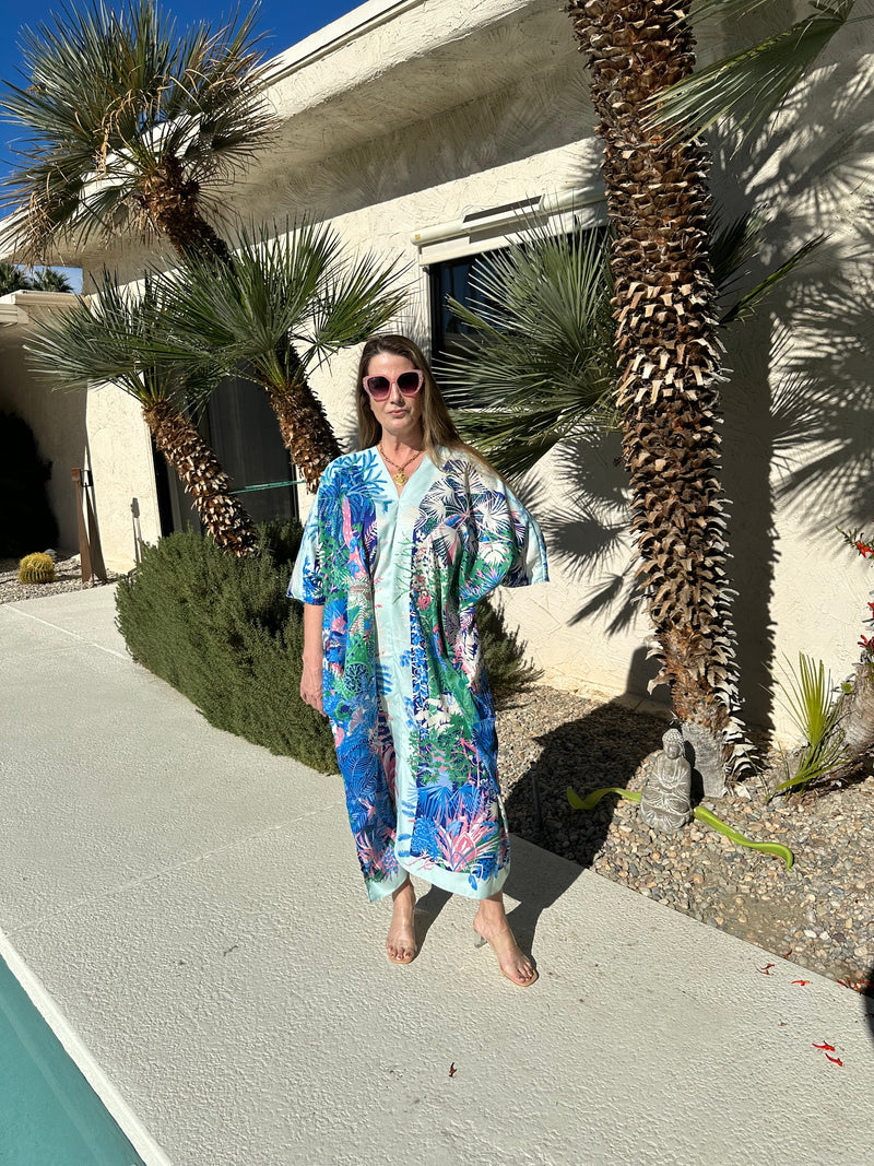 V Neck Silk Caftan “Italian Garden “